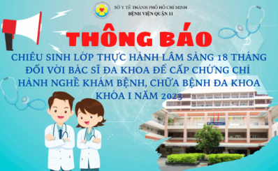 Chiêu sinh Lớp thực hành lâm sàng 18 tháng đối với bác sĩ đa khoa để cấp chứng chỉ hành nghề khám bệnh, chữa bệnh đa khoa Khóa I năm 2023